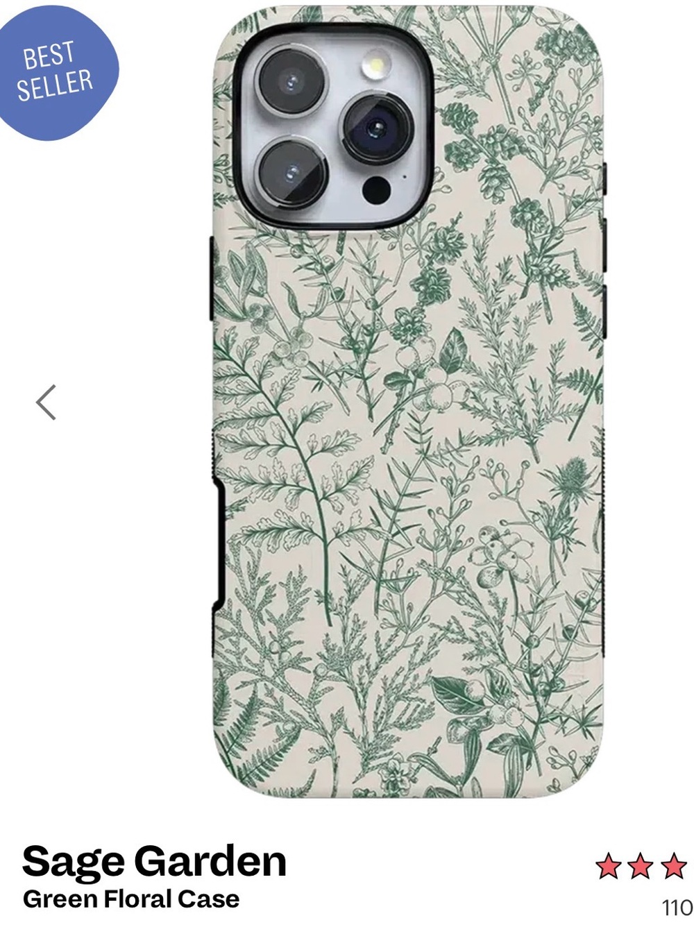 NWOT Casely Sage Garden Green Floral iPhone Case - 16 Pro Max